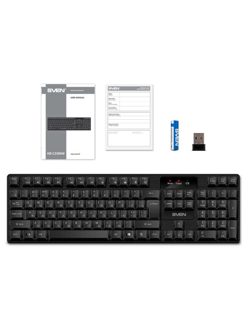 Клавиатура беспроводная SVEN KB-C2300W, USB, 104 клавиши, 2,4 GHz, черная, SV-021474