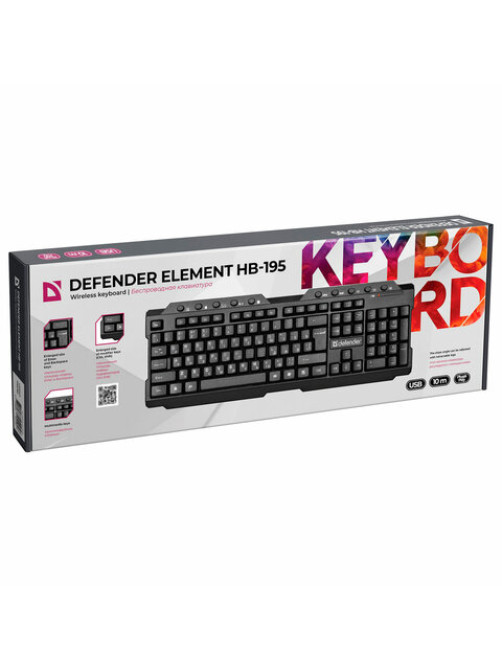 Клавиатура беспроводная DEFENDER Element HB-195 RU, USB, 114 клавиш, черная, 45195