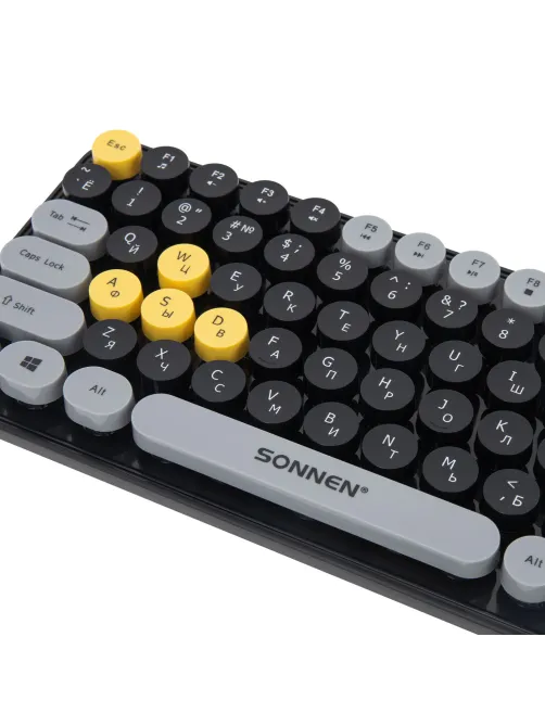 Клавиатура беспроводная бесшумная USB, 105 клавиш, SONNEN K303BY, черная / серая / желтая, 513952
