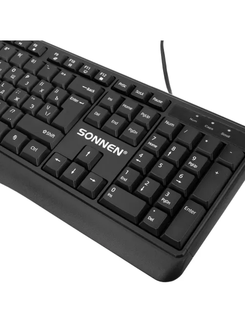 Клавиатура проводная бесшумная USB, 104 клавиши, SONNEN JK-205, черная, 513949