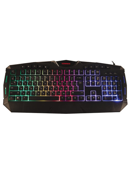 Клавиатура проводная игровая SONNEN Q9M, USB, 114 клавиш, РАДУЖНАЯ LED-подсветка, черная, 513511