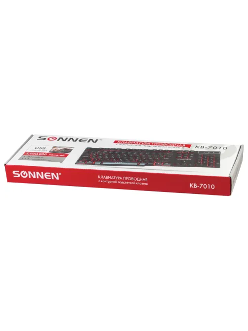 Клавиатура проводная SONNEN KB-7010, USB, 104 клавиши, LED-подсветка, черная, 512653