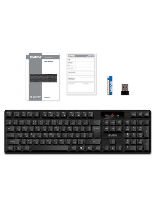 Клавиатура беспроводная SVEN KB-C2300W, USB, 104 клавиши, 2,4 GHz, черная, SV-021474