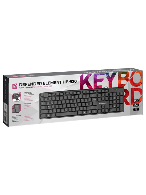 Клавиатура проводная DEFENDER Element HB-520, USB, 104 клавиши + 3 дополнительные клавиши, черная, 45522