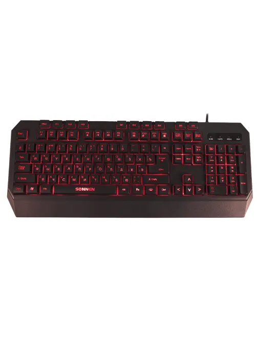 Клавиатура проводная SONNEN KB-7700, USB, 104 клавиши + 10 программируемых клавиш, RGB, черная, 513512