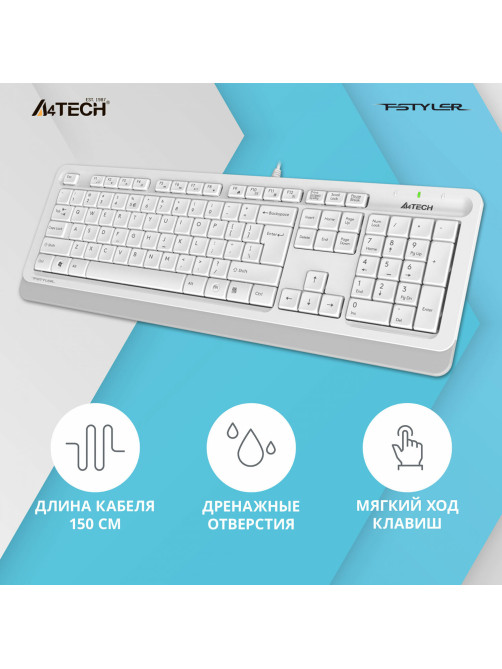 Клавиатура проводная A4TECH Fstyler FK10, USB, 104 кнопки, белая, 1147536