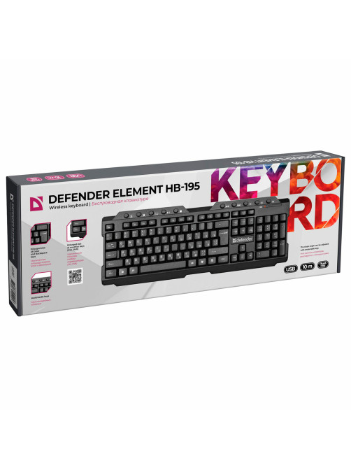 Клавиатура беспроводная DEFENDER Element HB-195 RU, USB, 114 клавиш, черная, 45195