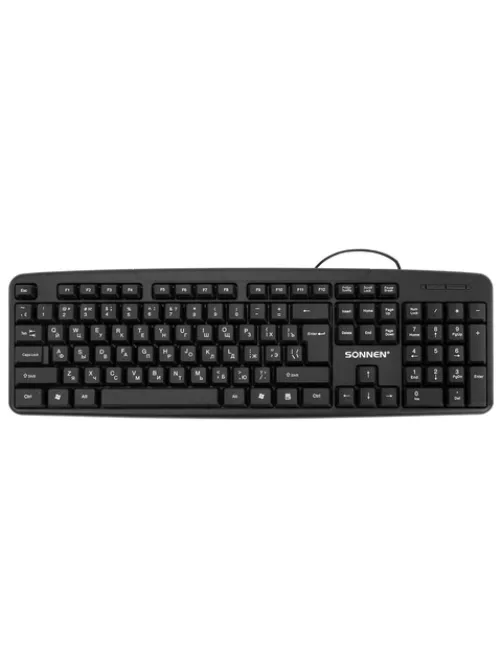 Клавиатура проводная бесшумная, USB, 104 клавиши, SONNEN KB-8136, черная, 513946