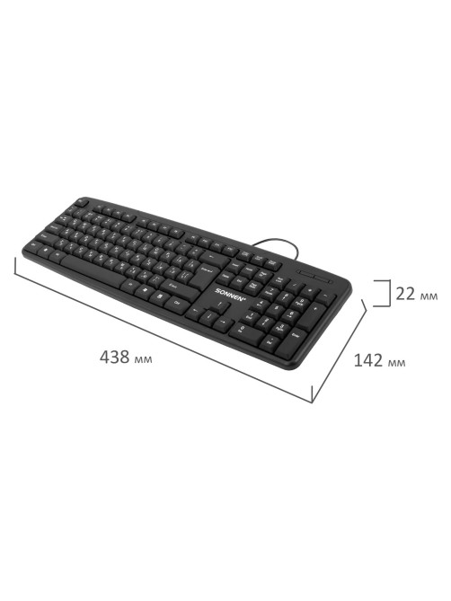 Клавиатура проводная бесшумная, USB, 104 клавиши, SONNEN KB-8136, черная, 513946