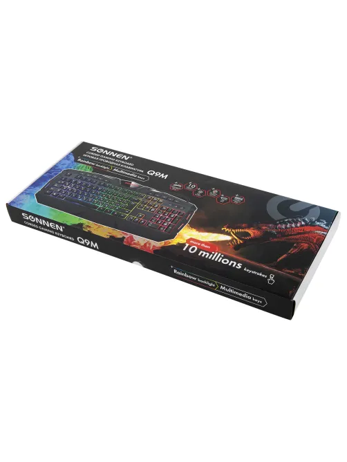 Клавиатура проводная игровая SONNEN Q9M, USB, 114 клавиш, РАДУЖНАЯ LED-подсветка, черная, 513511