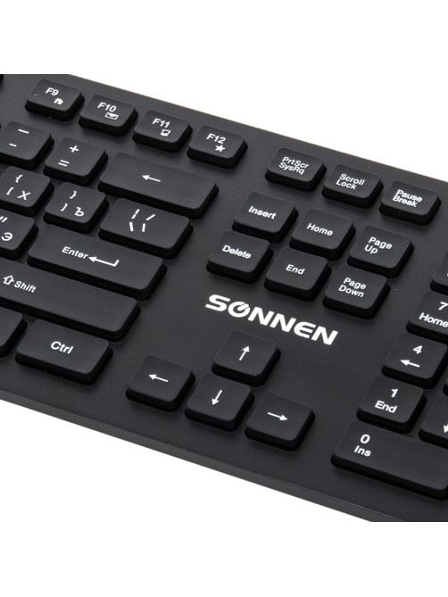 Клавиатура проводная SONNEN KB-8280, USB, 104 плоские клавиши, черная, 513510