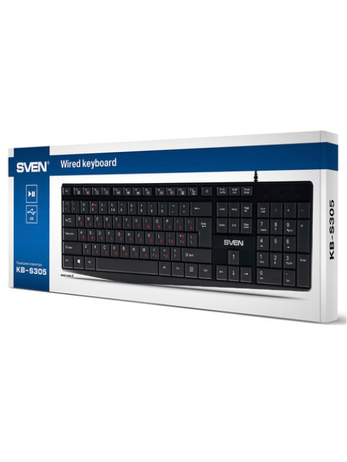 Клавиатура проводная SVEN KB-S305, USB, 105 кнопок, черная, SV-018801