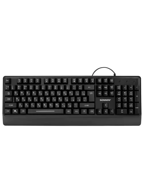 Клавиатура проводная бесшумная USB, 104 клавиши, LED-подсветка, SONNEN K305, черная, 513948