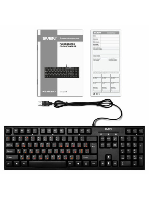 Клавиатура проводная SVEN KB-S300, USB, 104 клавиши, чёрная, SV-015756