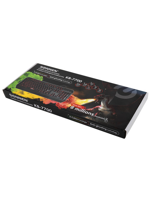 Клавиатура проводная SONNEN KB-7700, USB, 104 клавиши + 10 программируемых клавиш, RGB, черная, 513512