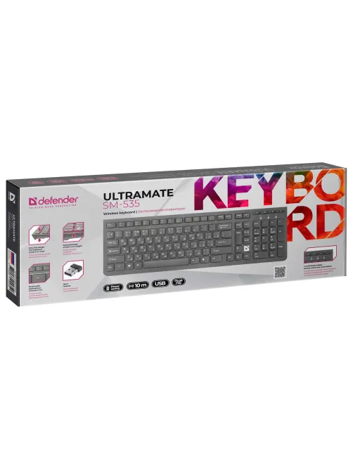 Клавиатура беспроводная DEFENDER UltraMate SM-535 RU, USB, 108 клавиш, 2,4 Ghz, черная, 45535