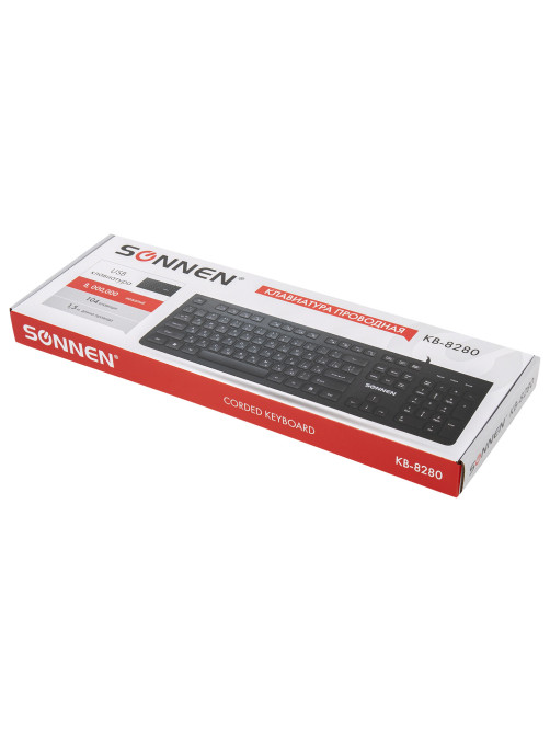 Клавиатура проводная SONNEN KB-8280, USB, 104 плоские клавиши, черная, 513510