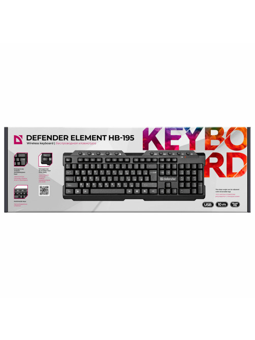 Клавиатура беспроводная DEFENDER Element HB-195 RU, USB, 114 клавиш, черная, 45195
