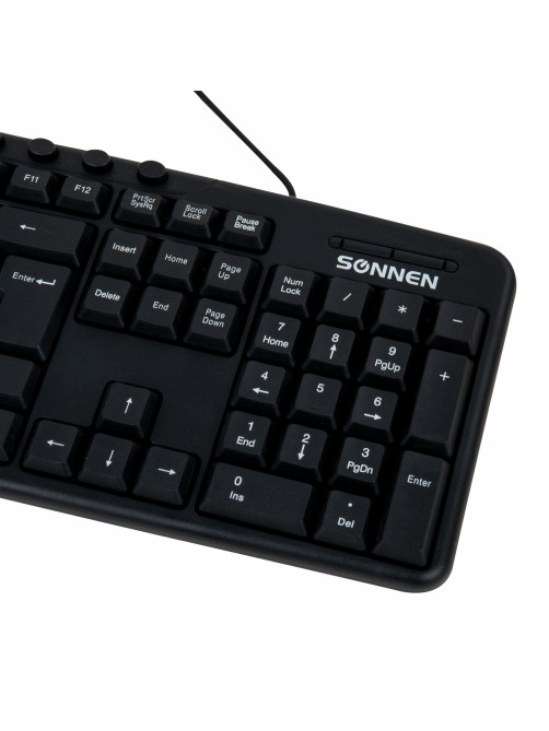 Клавиатура проводная SONNEN KB-8137, USB, 104 клавиши + 9 дополнительных, мультимедийная, черная, 512652