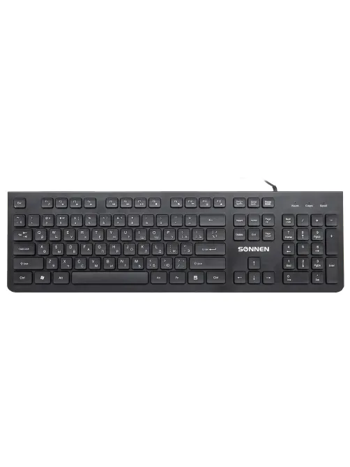 Клавиатура проводная SONNEN KB-8280, USB, 104 плоские клавиши, черная, 513510
