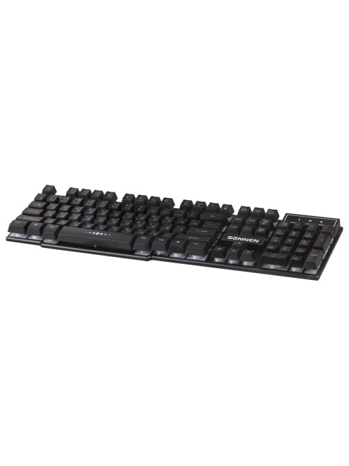 Клавиатура проводная SONNEN KB-7010, USB, 104 клавиши, LED-подсветка, черная, 512653