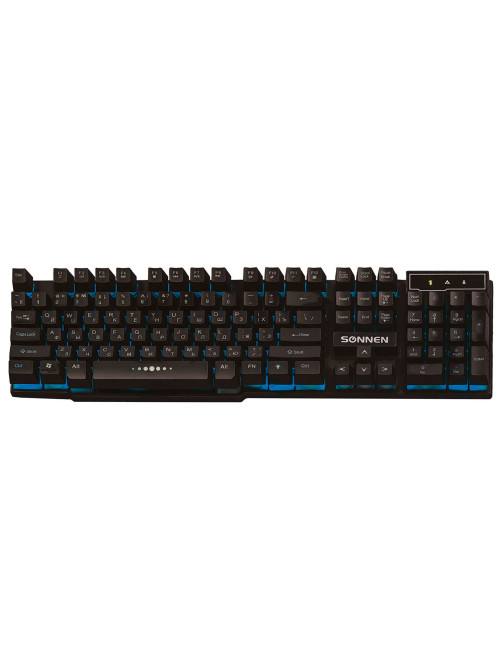 Клавиатура проводная SONNEN KB-7010, USB, 104 клавиши, LED-подсветка, черная, 512653