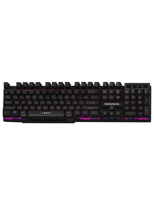 Клавиатура проводная SONNEN KB-7010, USB, 104 клавиши, LED-подсветка, черная, 512653