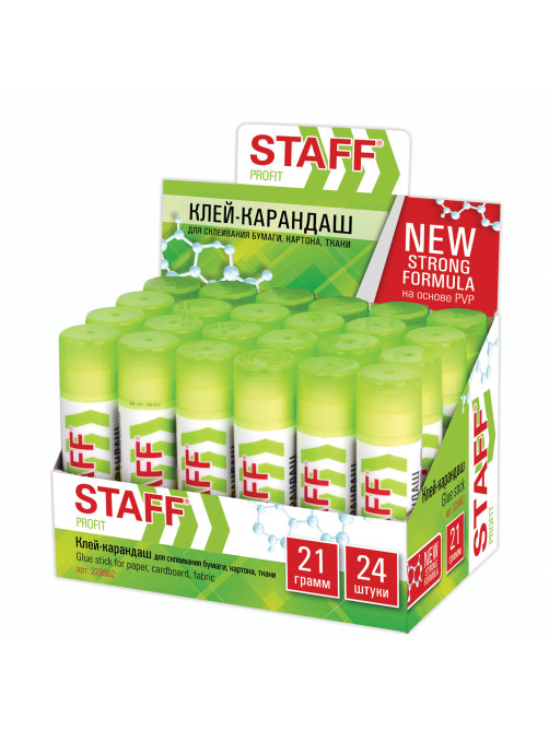 Клей-карандаш УСИЛЕННЫЙ STAFF Profit, 21 г, PVP-основа, 228662