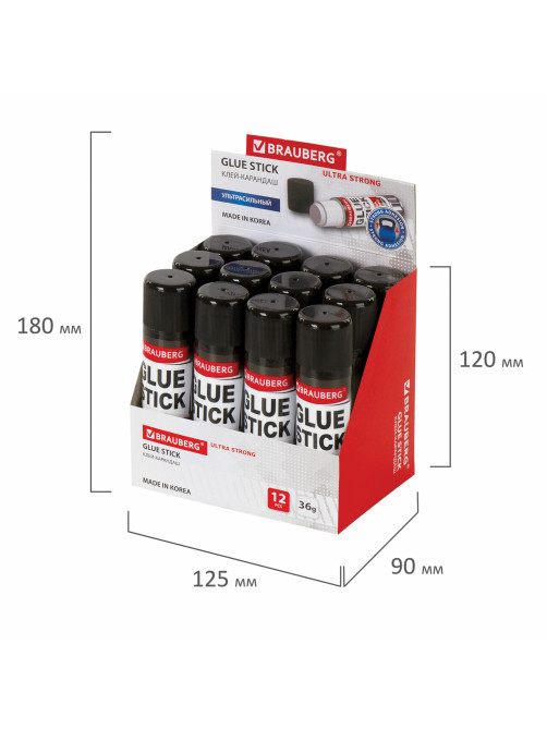 Клей-карандаш BRAUBERG ULTRA STRONG, УСИЛЕННАЯ ФОРМУЛА, 36 г, ЮЖНАЯ КОРЕЯ, 229546