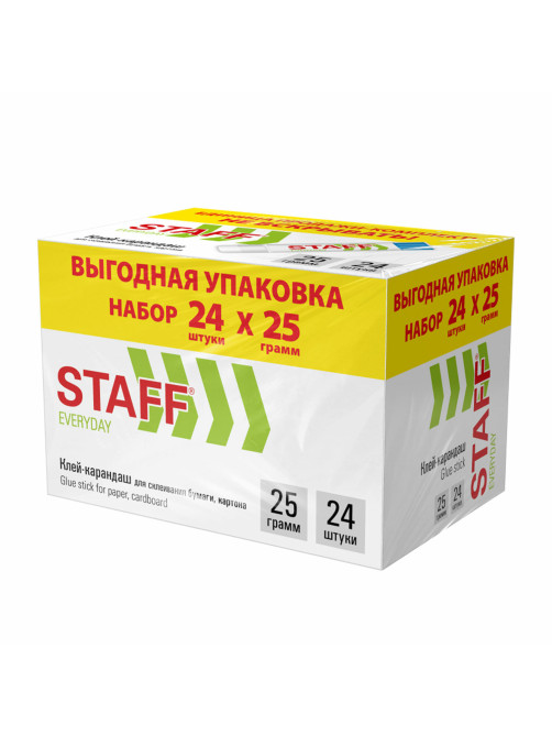 Клей-карандаш 25 г, ВЫГОДНАЯ УПАКОВКА, КОМПЛЕКТ 24 ШТУКИ, STAFF EVERYDAY, 273018