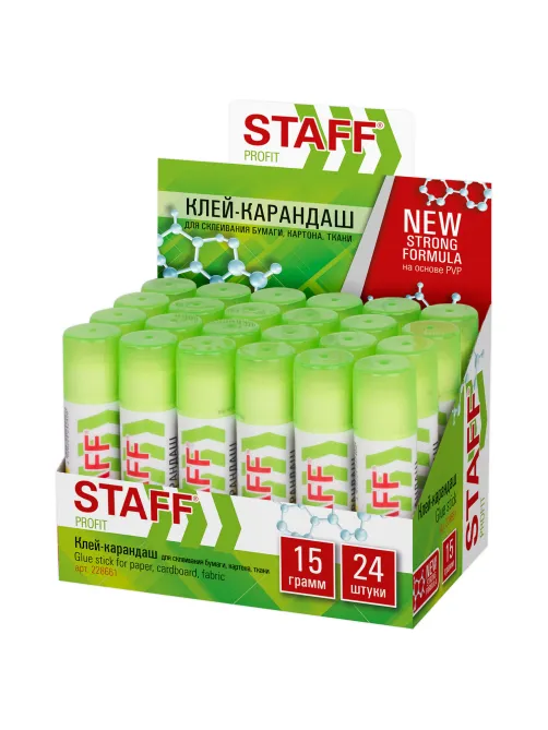 Клей-карандаш УСИЛЕННЫЙ STAFF Profit, 15 г, PVP-основа, 228661