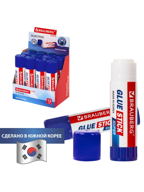 Клей-карандаш BRAUBERG SUPER, 21 г, ЮЖНАЯ КОРЕЯ, 229542