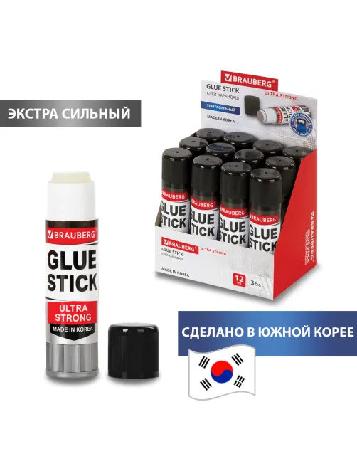 Клей-карандаш BRAUBERG ULTRA STRONG, УСИЛЕННАЯ ФОРМУЛА, 36 г, ЮЖНАЯ КОРЕЯ, 229546