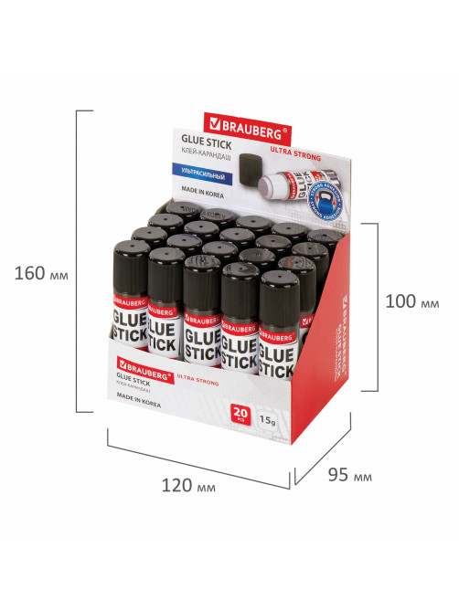 Клей-карандаш BRAUBERG ULTRA STRONG, УСИЛЕННАЯ ФОРМУЛА, 15 г, ЮЖНАЯ КОРЕЯ, 229545