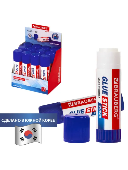 Клей-карандаш BRAUBERG SUPER, 36 г, ЮЖНАЯ КОРЕЯ, 229543
