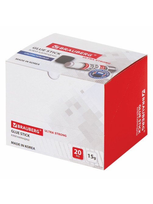 Клей-карандаш BRAUBERG ULTRA STRONG, УСИЛЕННАЯ ФОРМУЛА, 15 г, ЮЖНАЯ КОРЕЯ, 229545