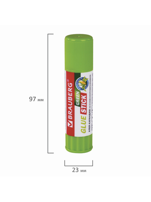 Клей-карандаш на натуральной основе BRAUBERG GREEN, 15 г, 270437