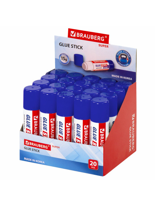 Клей-карандаш BRAUBERG SUPER, 15 г, ЮЖНАЯ КОРЕЯ, 229541