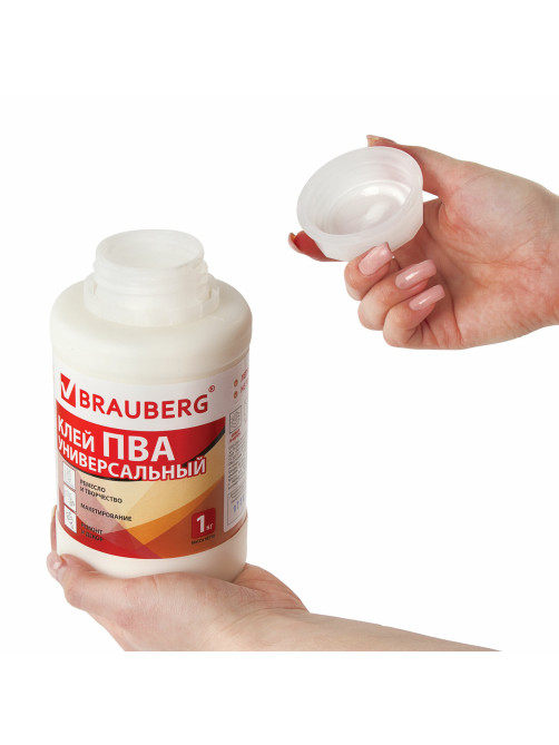 Клей ПВА BRAUBERG, 1 кг, универсальный (бумага, картон, дерево), 600983