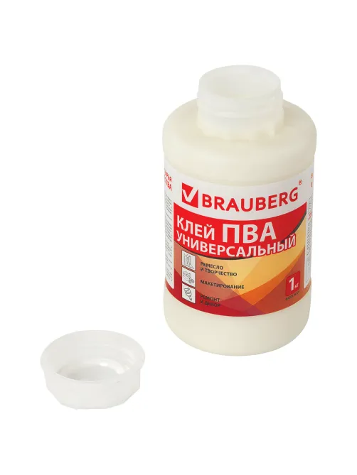 Клей ПВА BRAUBERG, 1 кг, универсальный (бумага, картон, дерево), 600983