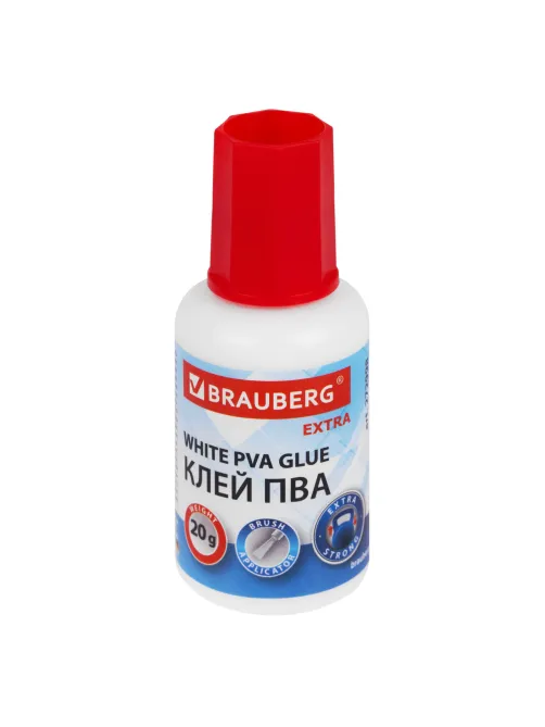 Клей ПВА УСИЛЕННЫЙ 20 г с кисточкой (бумага, фотографии, картон, дерево), BRAUBERG Extra, 272998