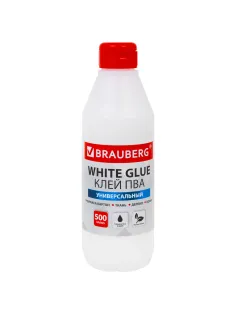 Клей ПВА BRAUBERG, 0,5 кг, универсальный (бумага, картон, дерево), 600982