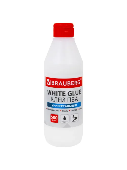 Клей ПВА BRAUBERG, 0,5 кг, универсальный (бумага, картон, дерево), 600982
