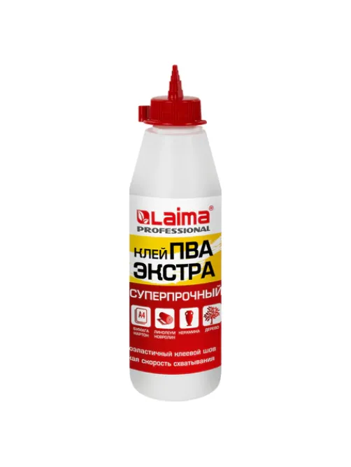 Клей ПВА Экстра Суперпрочный 0,5 кг (керамика, ткань, кожа, дерево, бумага, картон), LAIMA, 606430