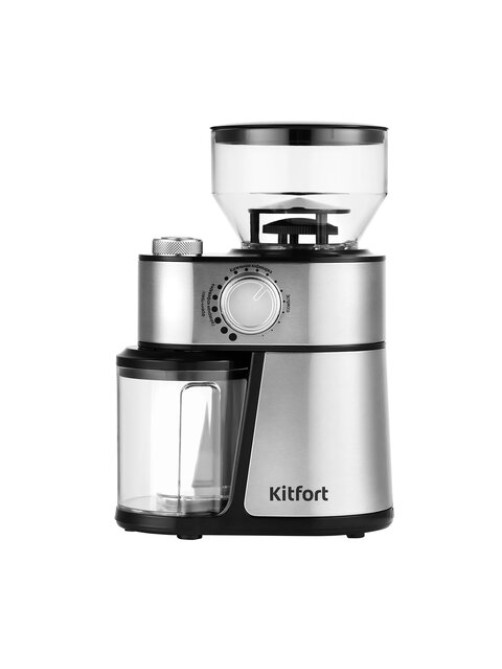 Кофемолка KITFORT КТ-717, мощность 200 Вт, вместимость 100 г, 14 степеней помола, стальная