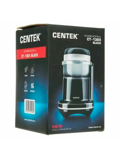 Кофемолка CENTEK CT-1365, мощность 250 Вт, вместимость 70 г, пластик, черная, CT-1365 Black