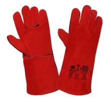 Краги сварщика спилковые Т-80, размер 10,5 (XL), пятипалые, красные, КРА007