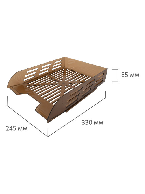 Лоток горизонтальный для бумаг BRAUBERG ECO, 330х245х65 мм, сетчатый, дымчатый, 239012