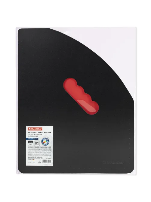 Лоток-органайзер вертикальный для бумаг и документов, 13 отделений, BRAUBERG DOCS, А4 черный, 271153