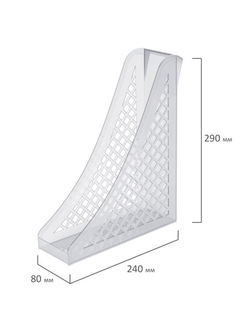 Лоток вертикальный для бумаг BRAUBERG ECO, 240х80х290 мм, сетчатый, прозрачный, 239016